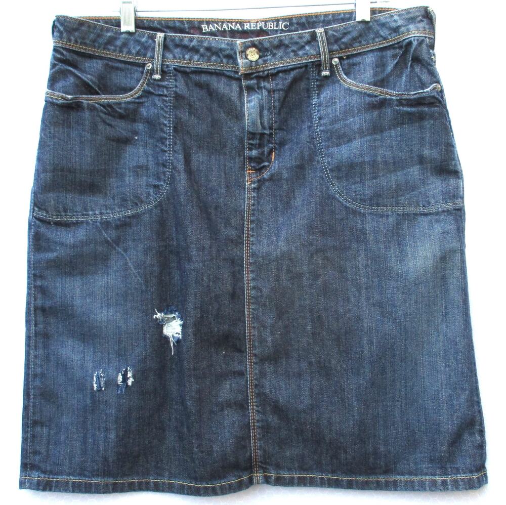 BANANA REPUBLIC Cactus Y2K Pencil Cut Distressed Denim Skirt Women Size 14 USA